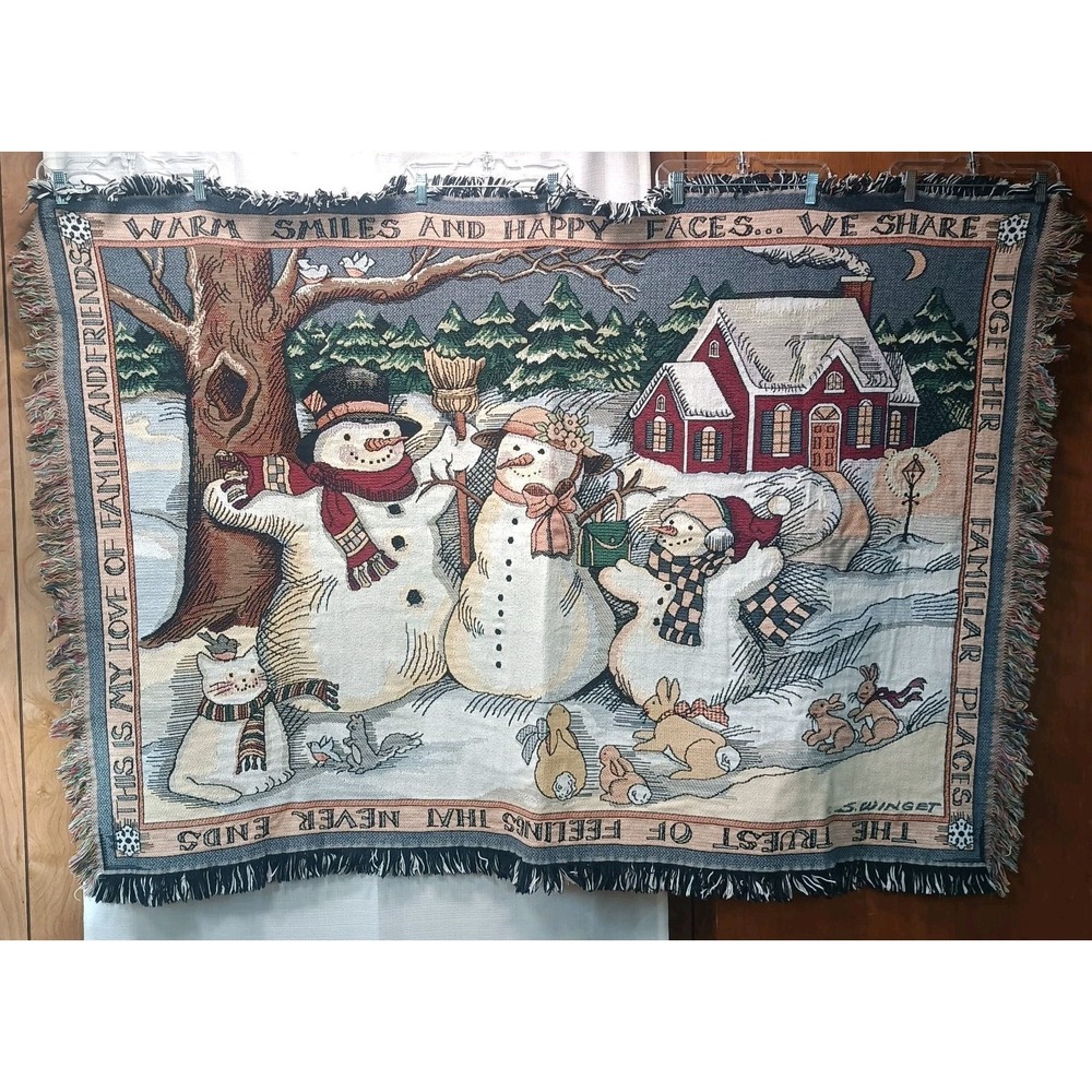Goodwin Weavers Snowman Tapestry Christmas Throw Blanket 60"X40"‎ S. Winget